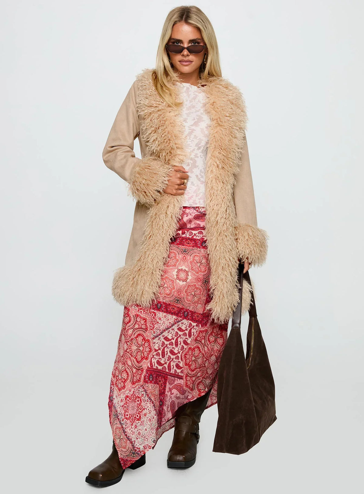 Josefina Faux Fur Detail Jacket Beige
