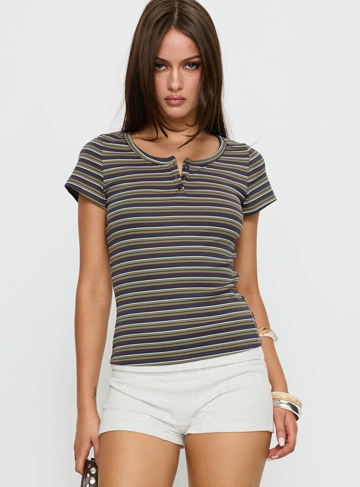 Addrianne Button Up Top Multi Stripe