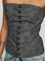 Soft Spoken Strapless Tie Up Top Black