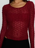 Harly Sheer Long Sleeve Bodysuit Red