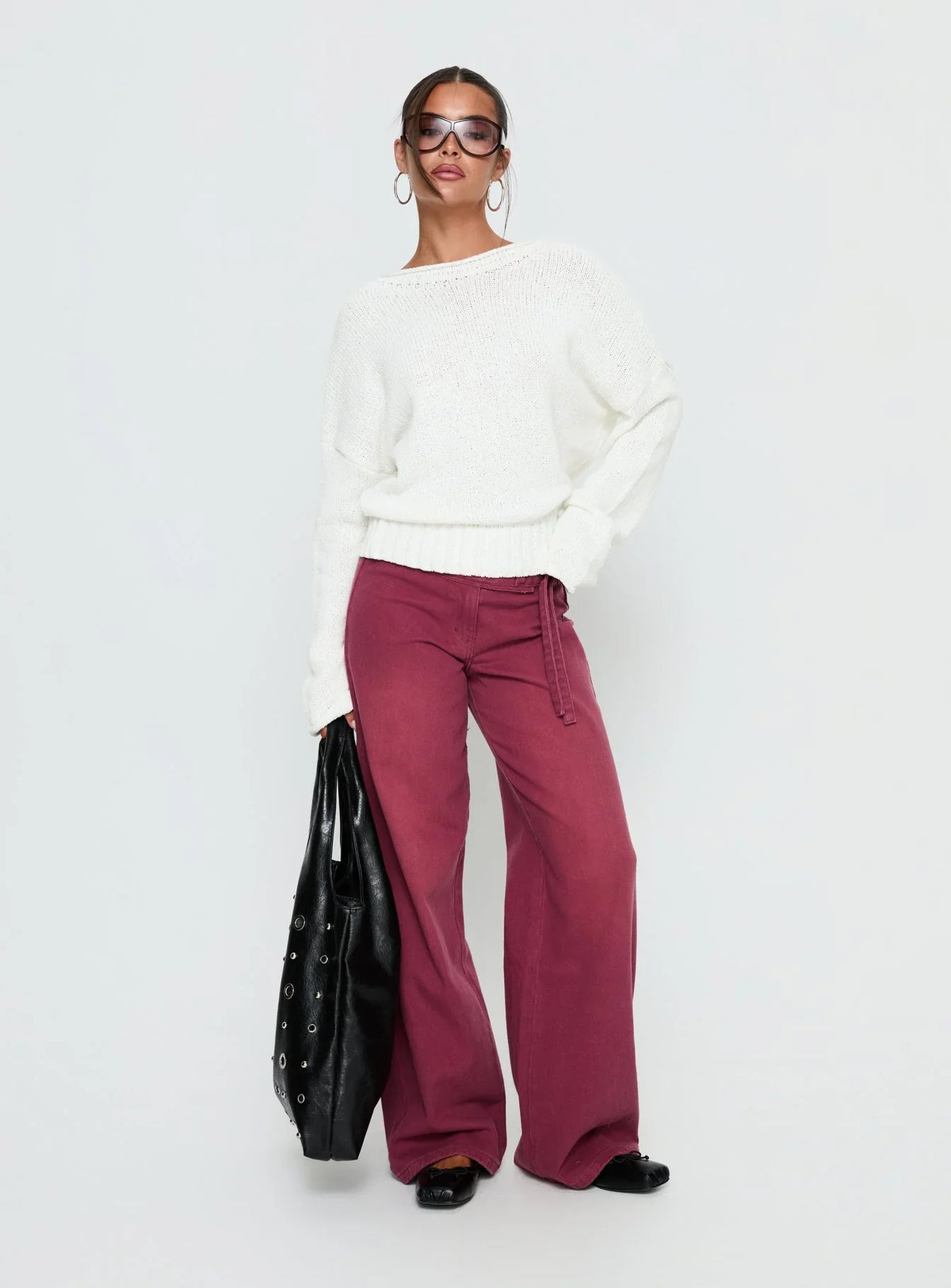 Reannon Wide Neck Knit Sweater White