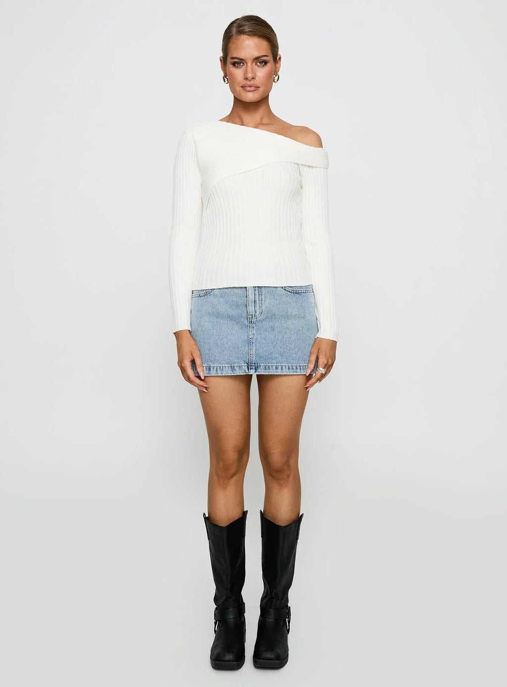 Jaybell Cold Shoulder Sweater White