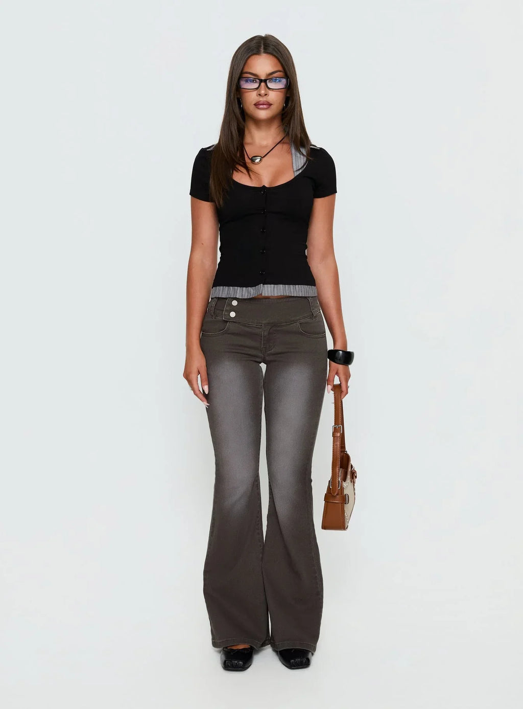 Romea Low Waist Bootleg Jeans Dark Grey