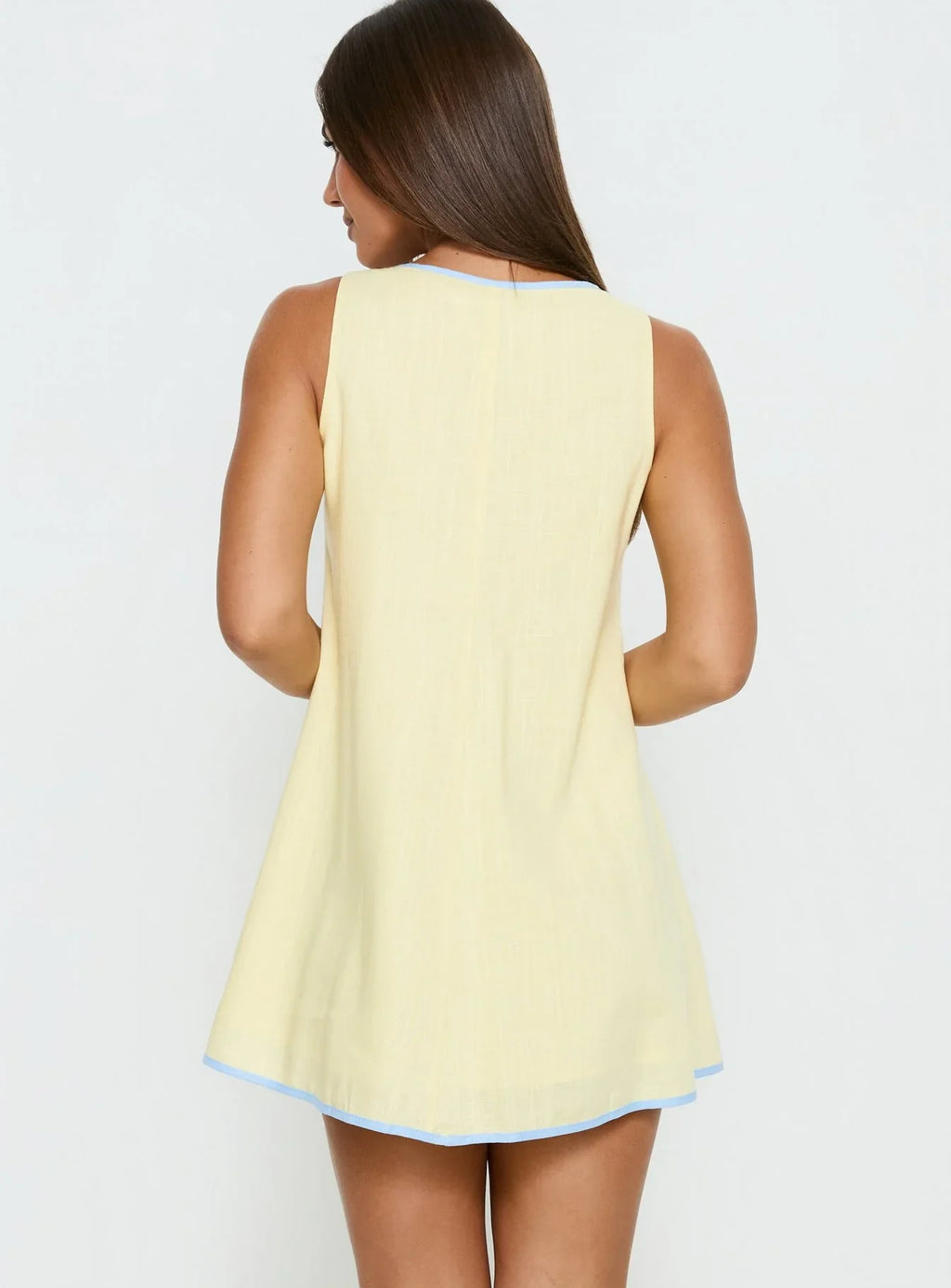 All My Loving Contrast Babydoll Mini Dress Lemon Blue