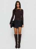 Chiqueeta Faux Fur Trim Knit Cardigan Brown