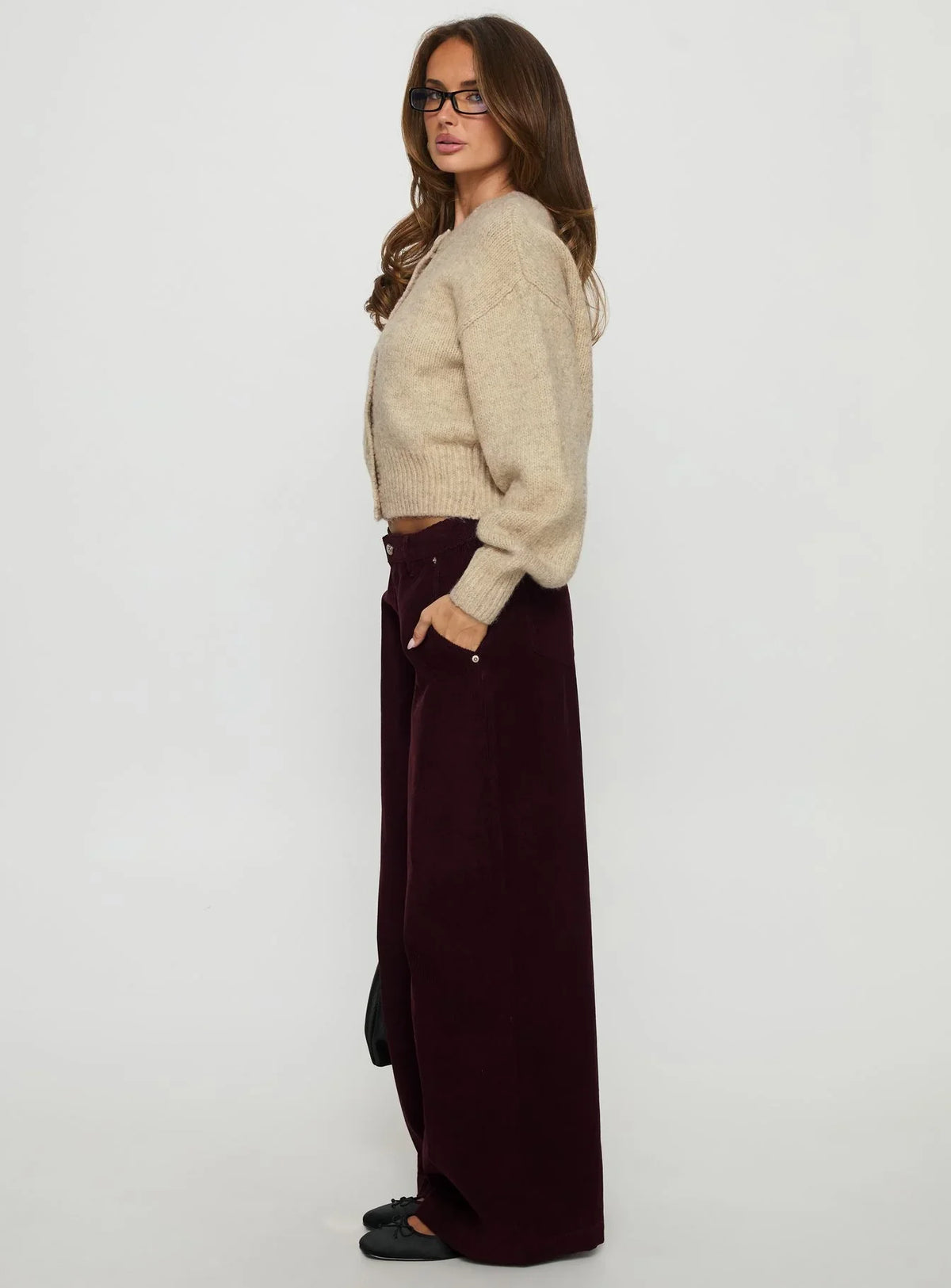 Jacynda Low Waist Wide Leg Corduroy Jeans Currant