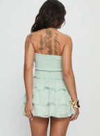 Sunkiss Frill Mini Dress Green Burnout
