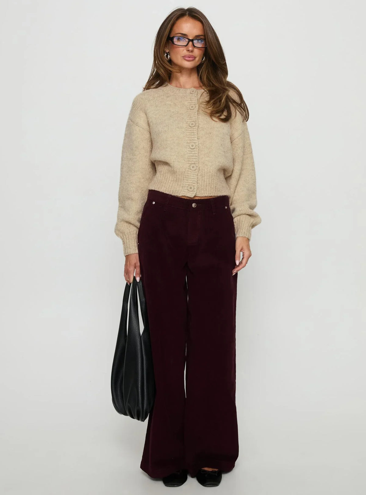 Jacynda Low Waist Wide Leg Corduroy Jeans Currant