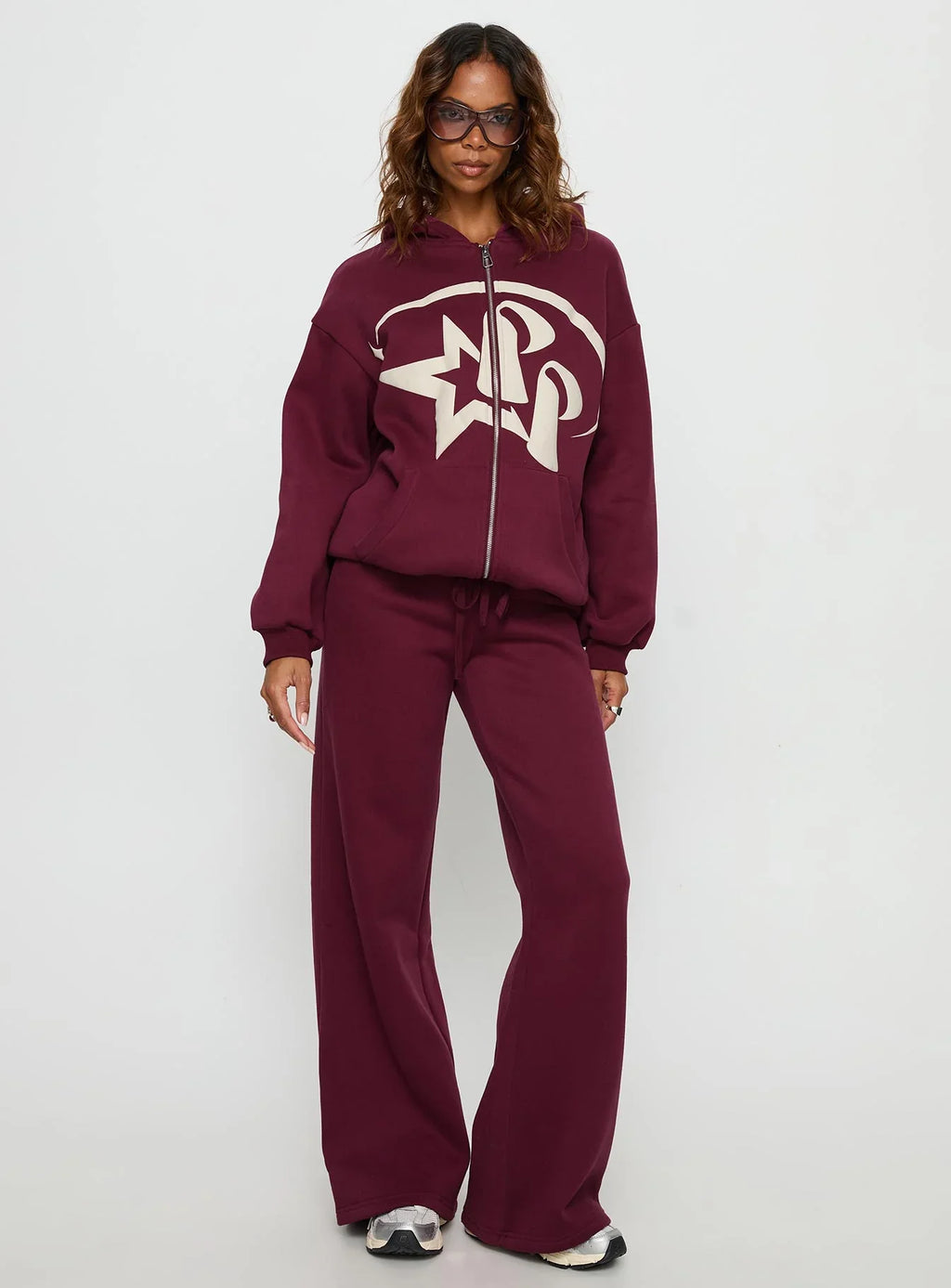 Princess Polly Stargirl Wide Leg Sweat Pants Burgundy