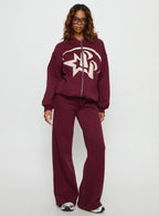 Princess Polly Stargirl Wide Leg Sweat Pants Burgundy