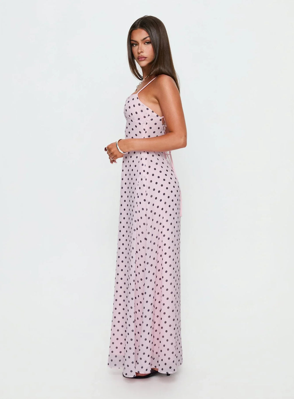 South of France Maxi Dress Pink Polka Dot