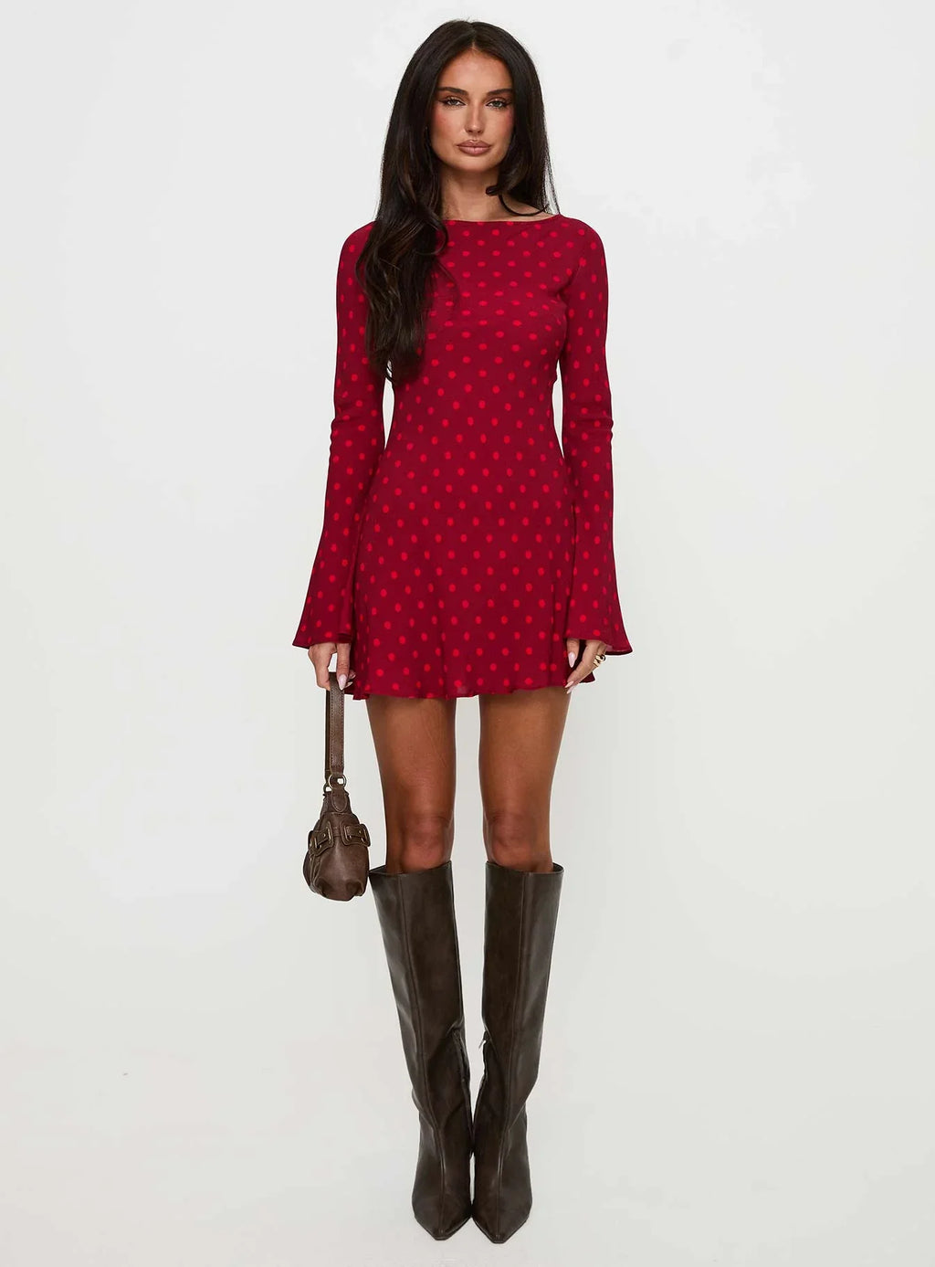 Good Graces Long Sleeve Mini Dress Red Dot