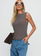Peerless Ribbed Sleeveless Top Charcoal
