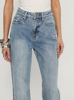 Florida Keys Mid Rise Straight Leg Cuffed Jeans Light Blue Wash