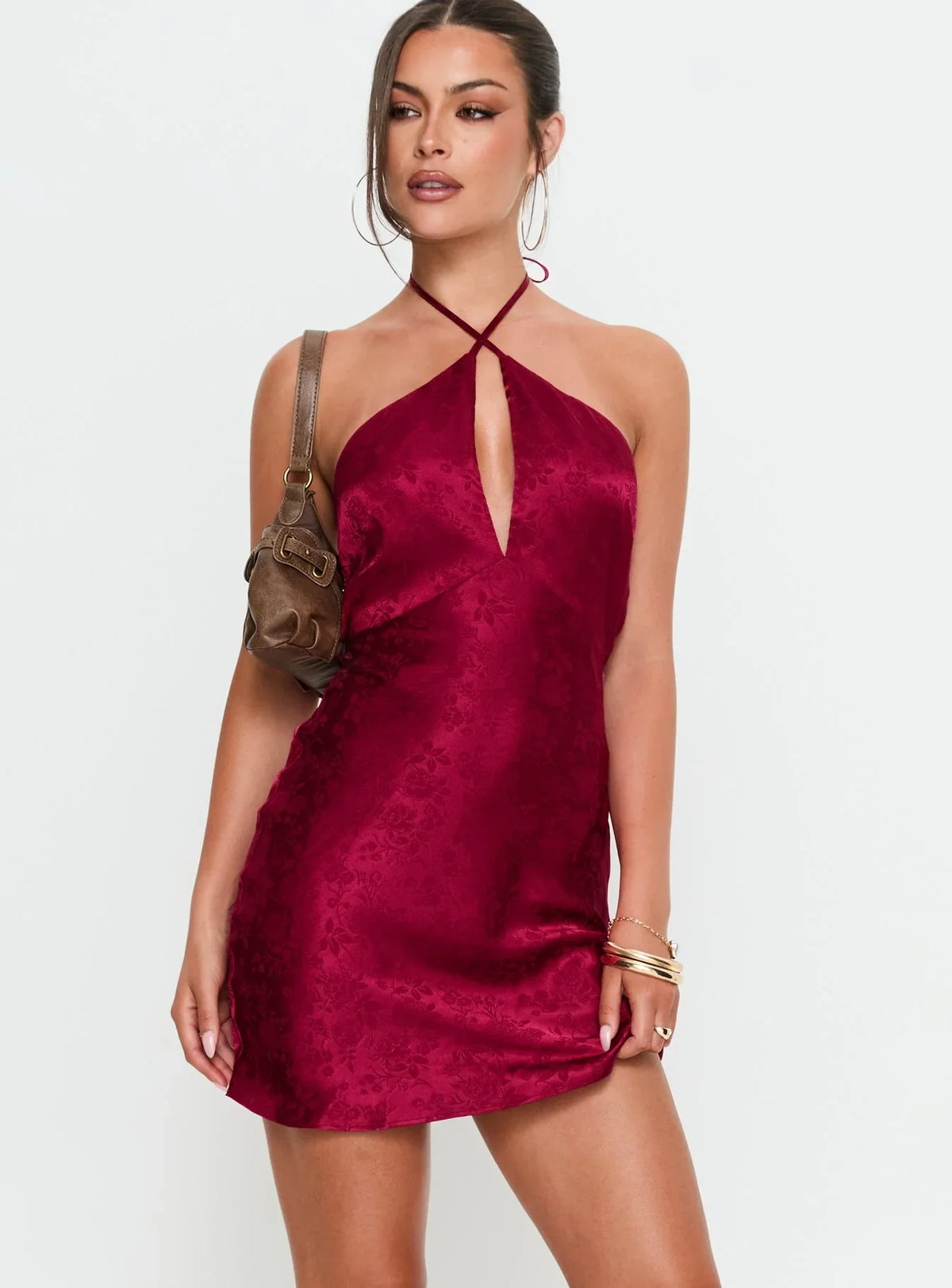 Vanezia Halter Mini Dress Burgundy