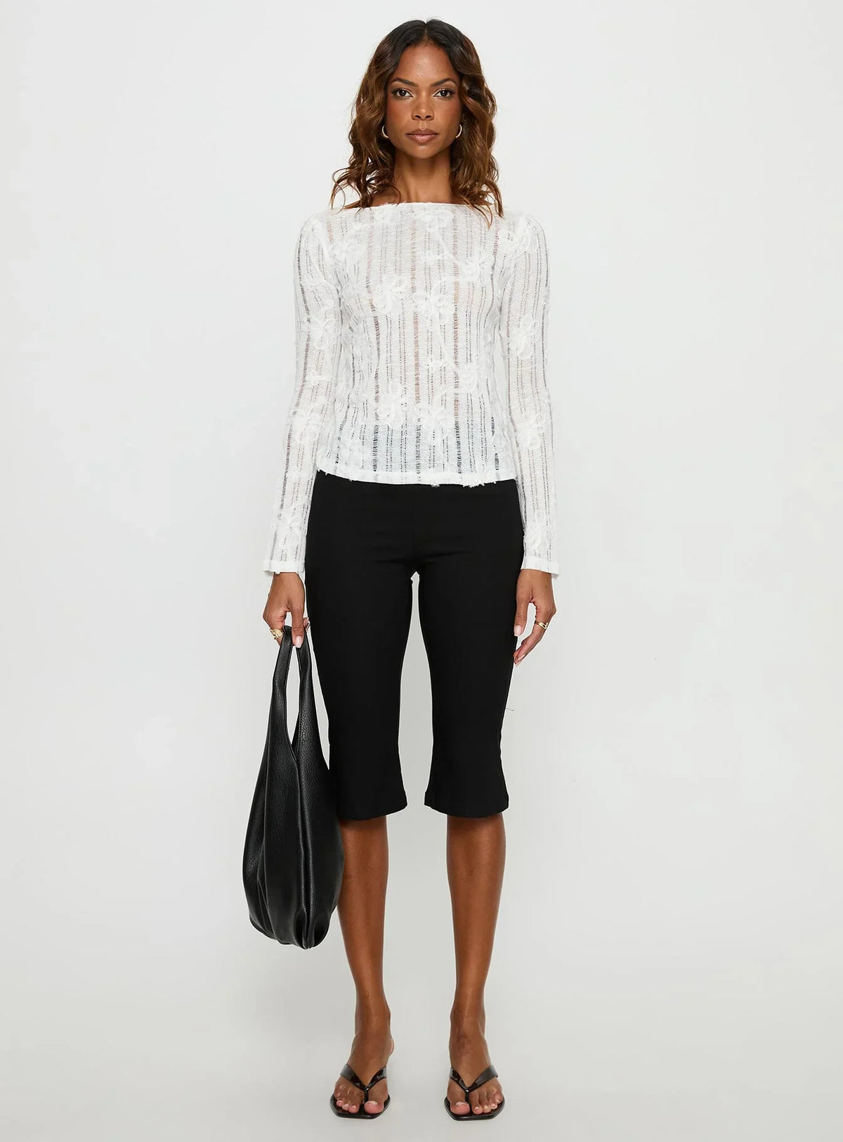 Devanie Sheer Long Sleeve Top White