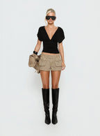 Headphones On Micro Cargo Short Washed Brown