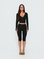 New Horizons Long Sleeve V Neck Top Black