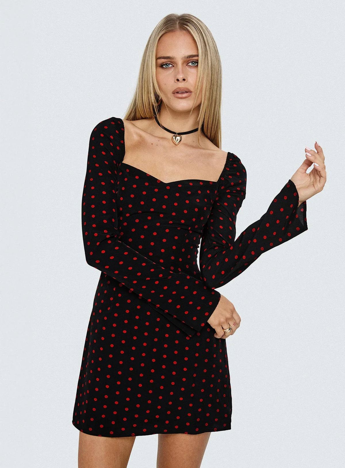 Addisen Long Sleeve Mini Dress Polka Dot