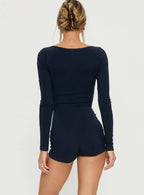 Snoozy Sleep Button Up Rib Playsuit Navy