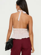 Perpetua Halter Neck Top Red White Stripe