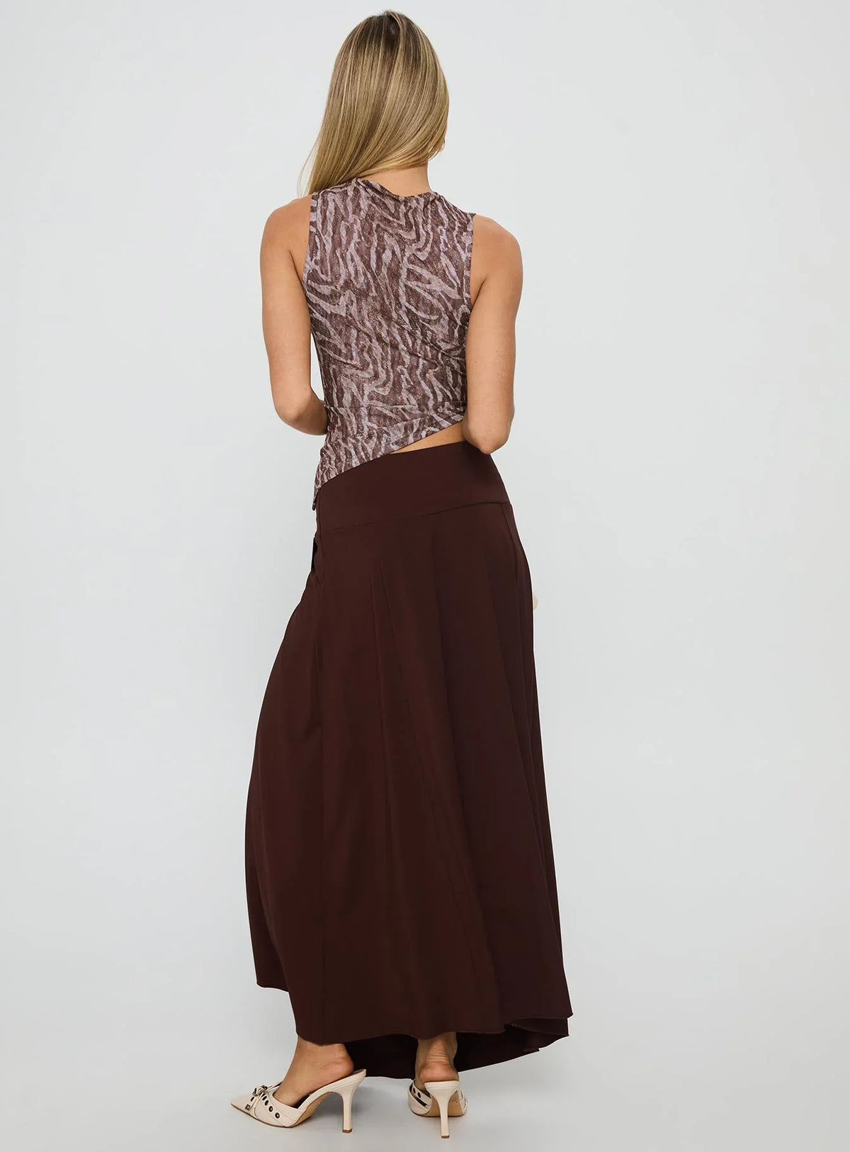Nola Hardware Slit Maxi Skirt Brown