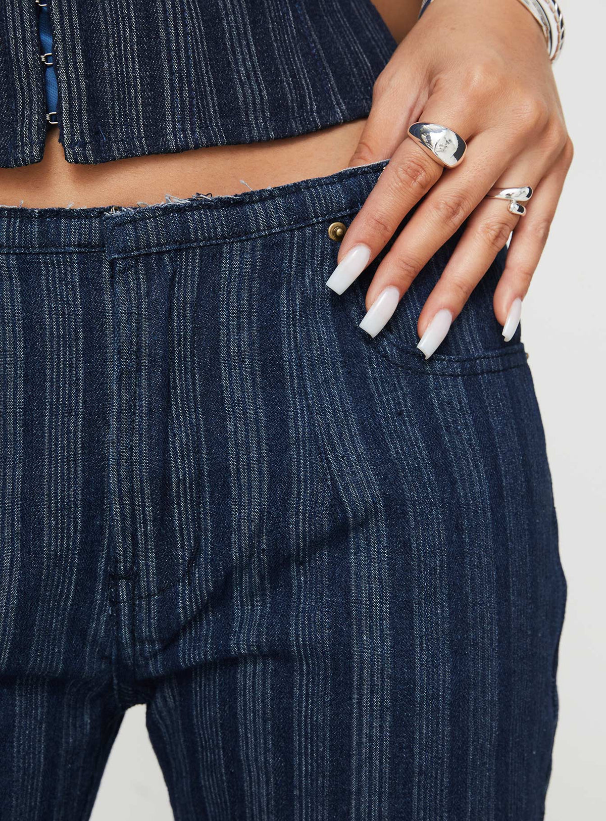 Charismatic Low Rise Flared Jeans Dark Pinstripe
