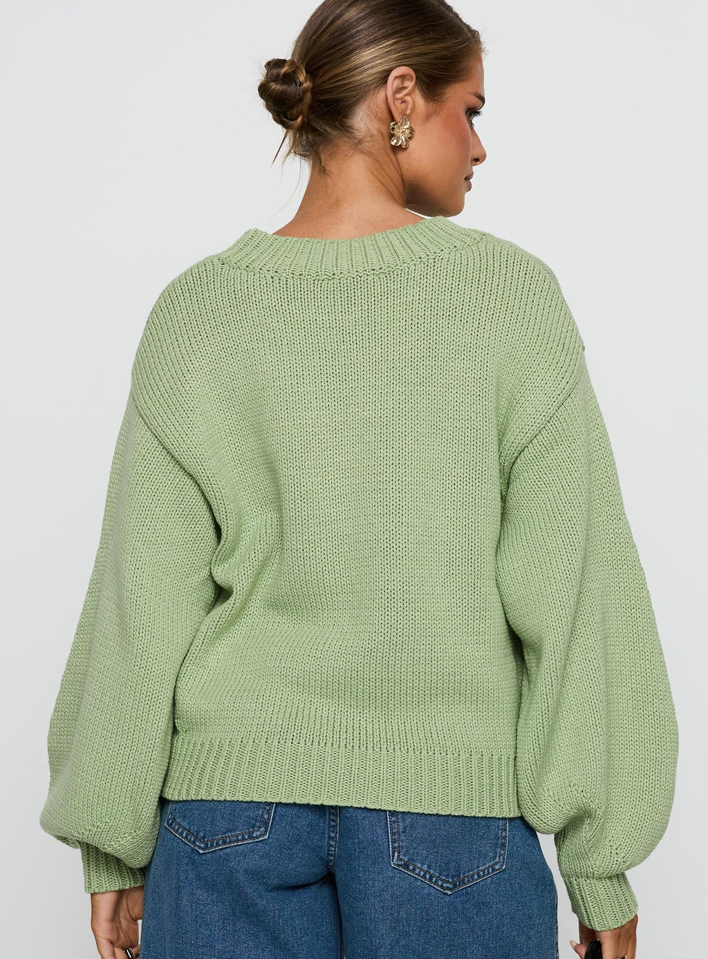 Harmony Balloon Sleeve Knit Sweater Sage