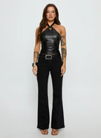 Treat You Better Ring Detail Faux Leather Top Black