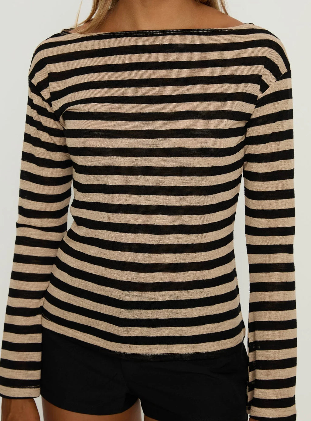 So Composed Boat Neck Long Sleeve Top Latte Stripe