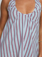 Daydreams Linen Blend Halter Mini Dress Blue Maroon Stripe
