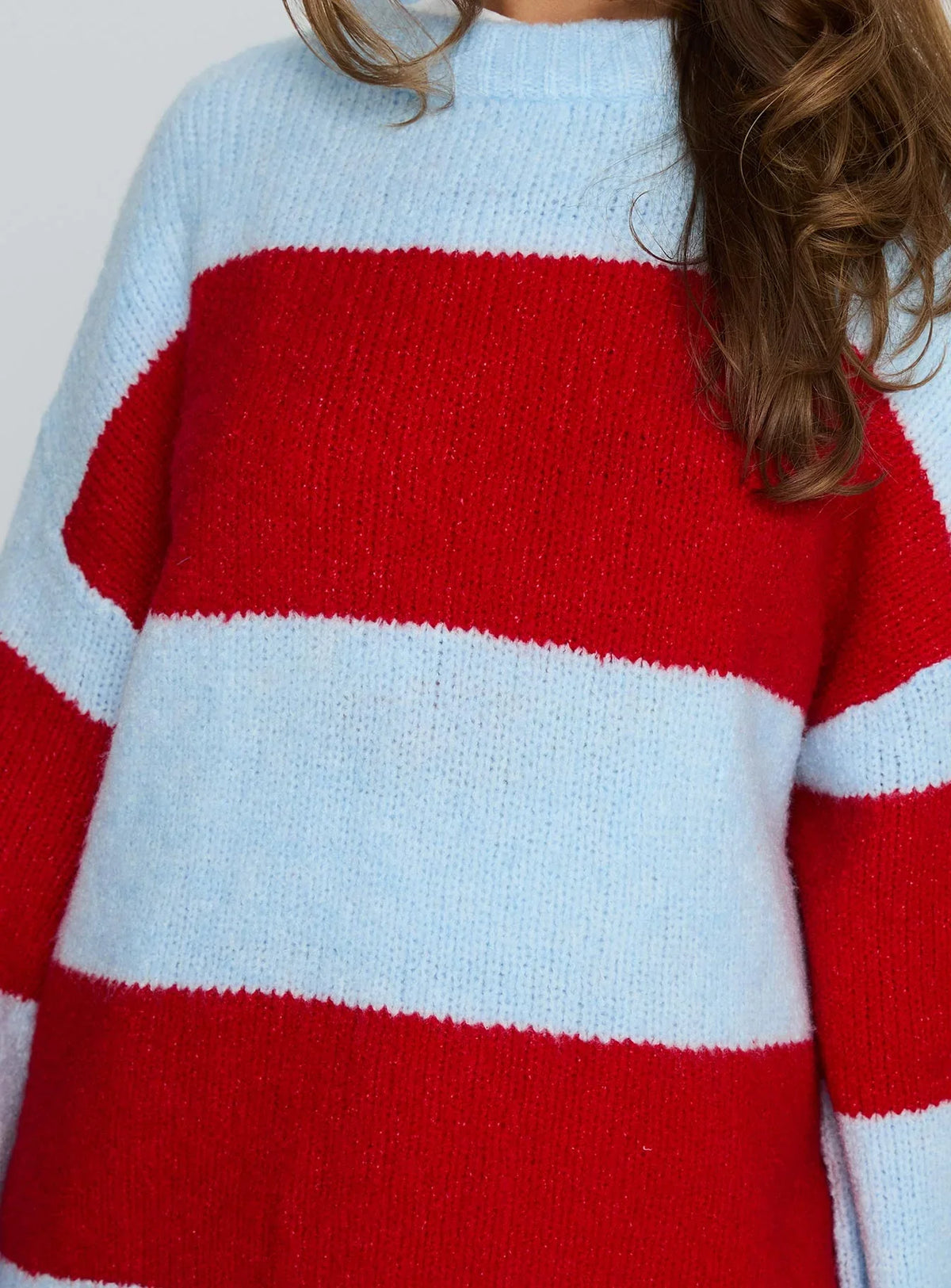 Bastien Crew Neck Knit Sweater Blue Red