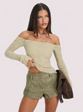 Kenickie Stud Micro Shorts Khaki