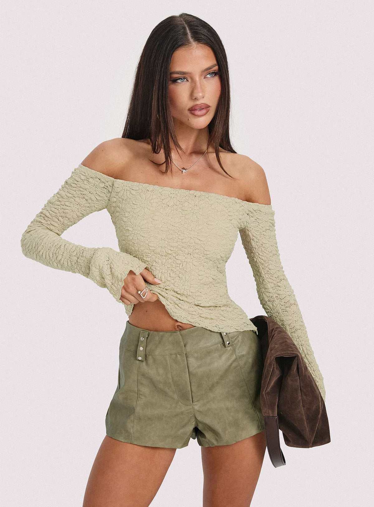 Kenickie Stud Micro Shorts Khaki