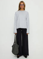Settle Down Long Sleeve Top Grey White Stripe