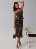 Sydni Midi Bias Cut Skirt Chocolate Pink Polka