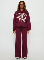 Princess Polly Stargirl Wide Leg Sweat Pants Burgundy
