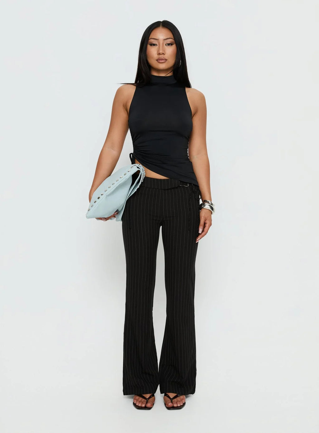 Saveria Tie Detail High Neck Top Black