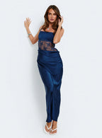 Alynna Lace Drape Maxi Dress Navy