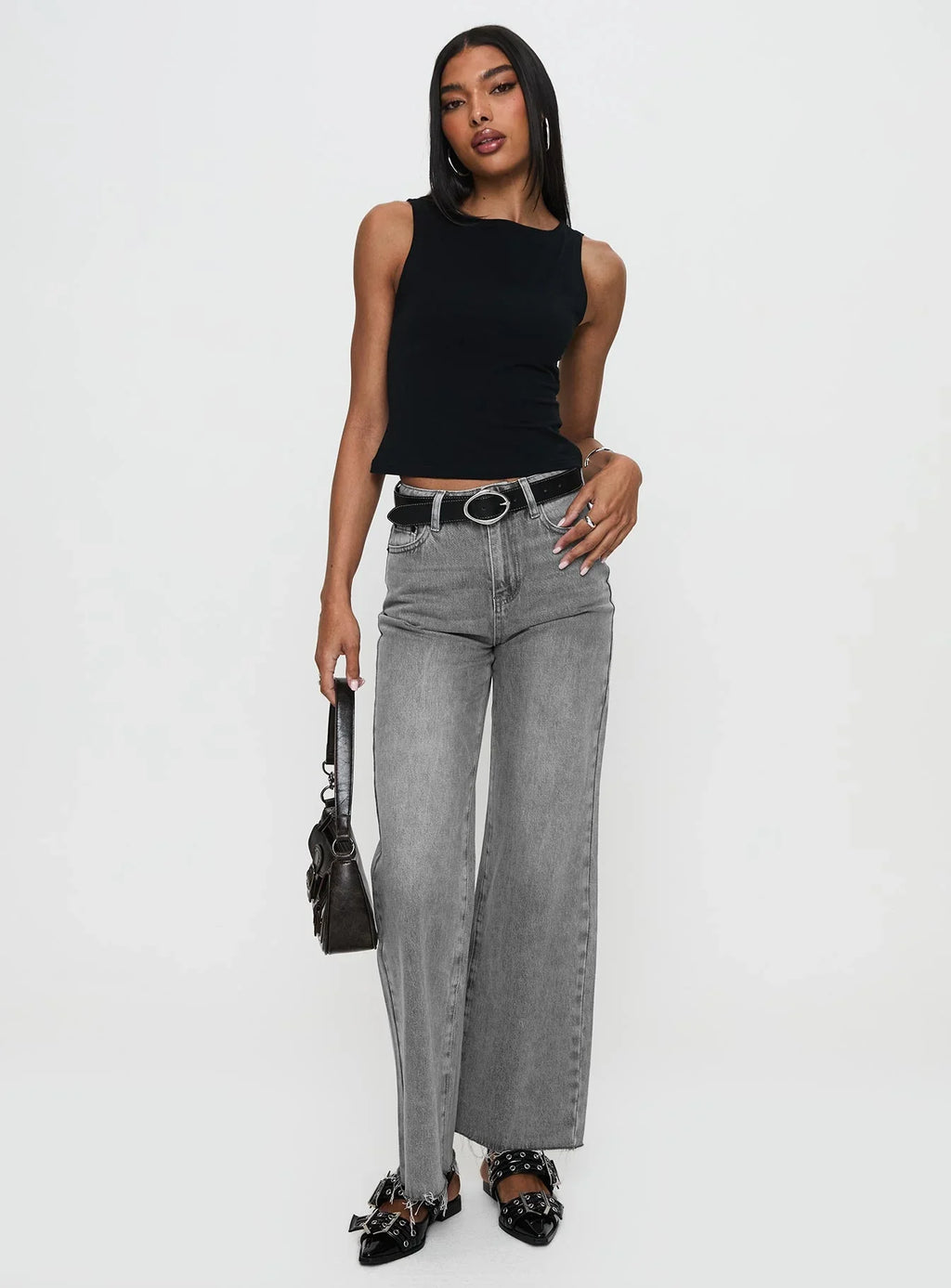 Henesey High Rise Straight Leg Jeans Washed Grey