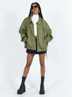 Goldsmith Faux Leather Bomber Jacket Green