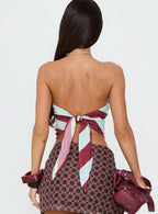 Lailana Tie Back Strapless Scarf Top Burgundy Blue Stripe