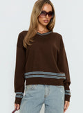 Yarnia V Neck Jumper Brown Blue