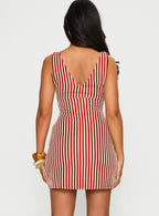 Daphney Plunge Mini Dress Red Cream