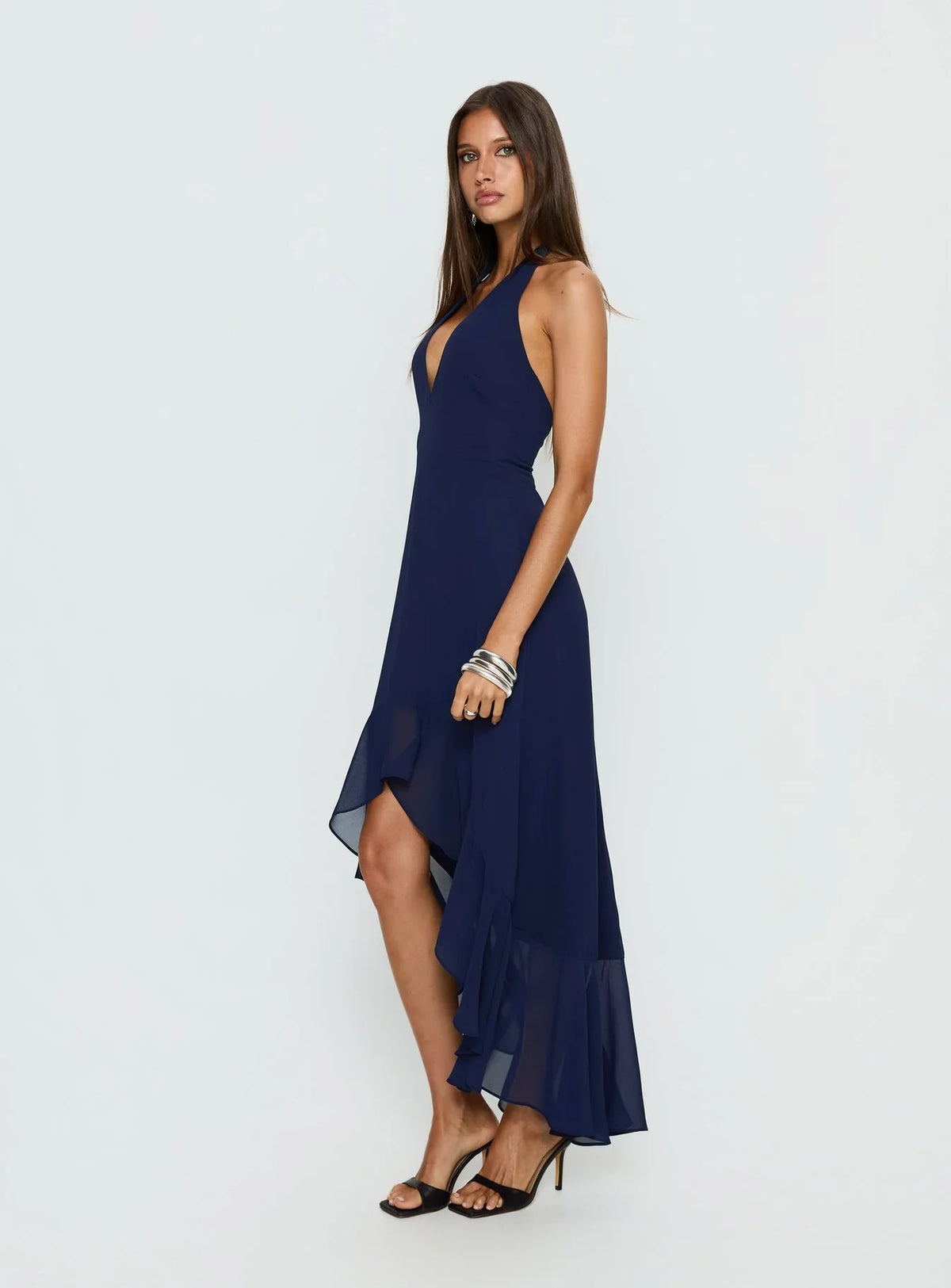 Agata Halter Frill Maxi Dress Navy