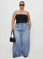 Flounce Strapless Top Black Curve