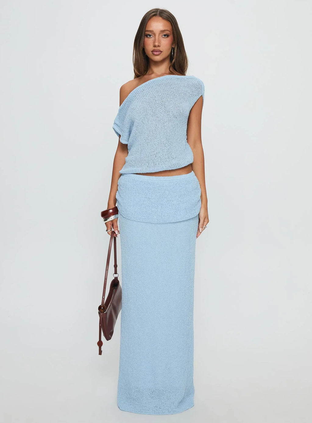Courter Boucle Off Shoulder Top Blue