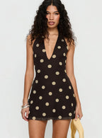 Hollywood Hills Plunge Neck Playsuit Brown Polka