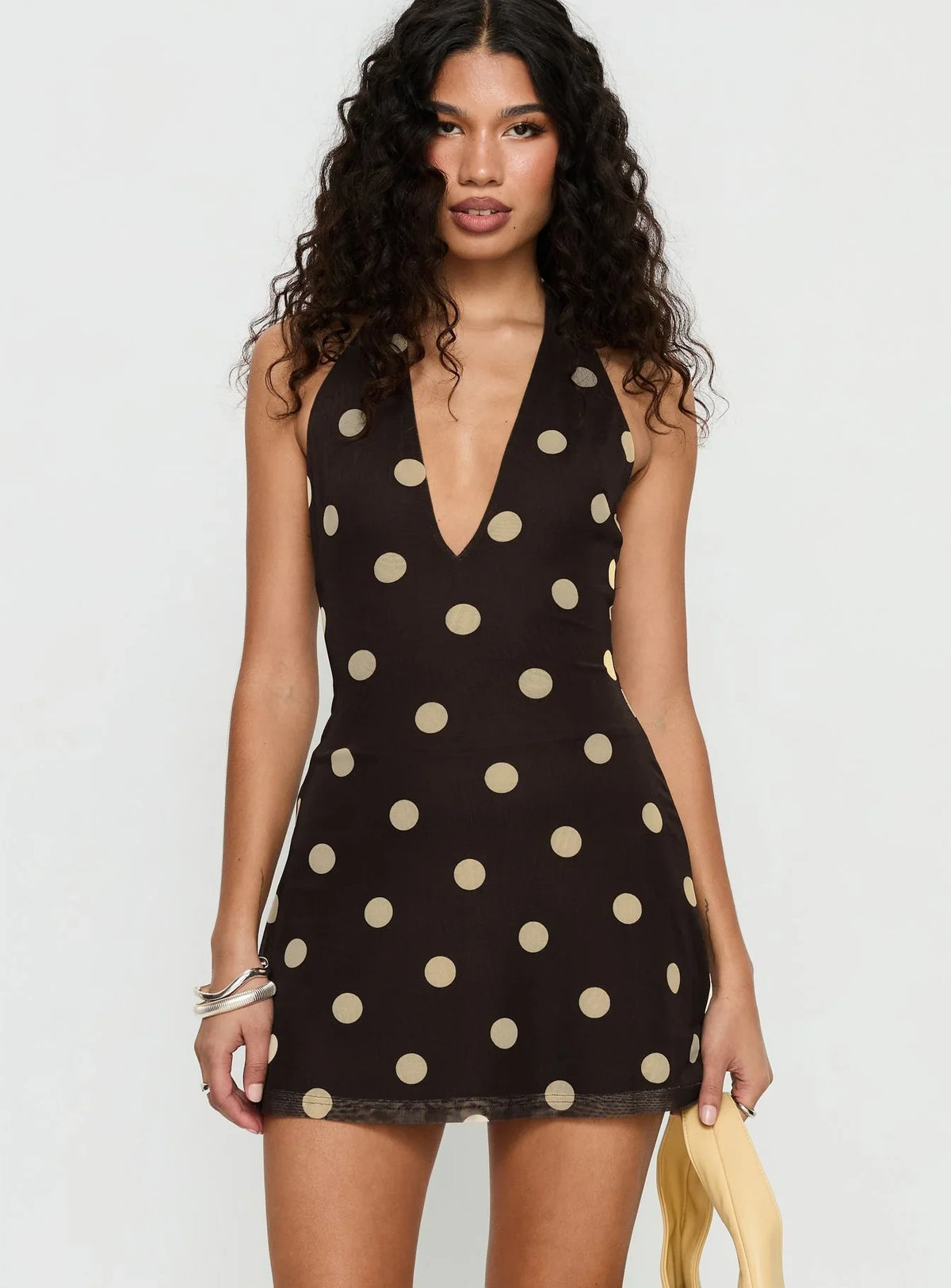 Hollywood Hills Plunge Neck Playsuit Brown Polka