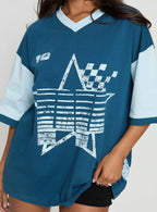 Nachell Short Sleeve Moto Top Blue